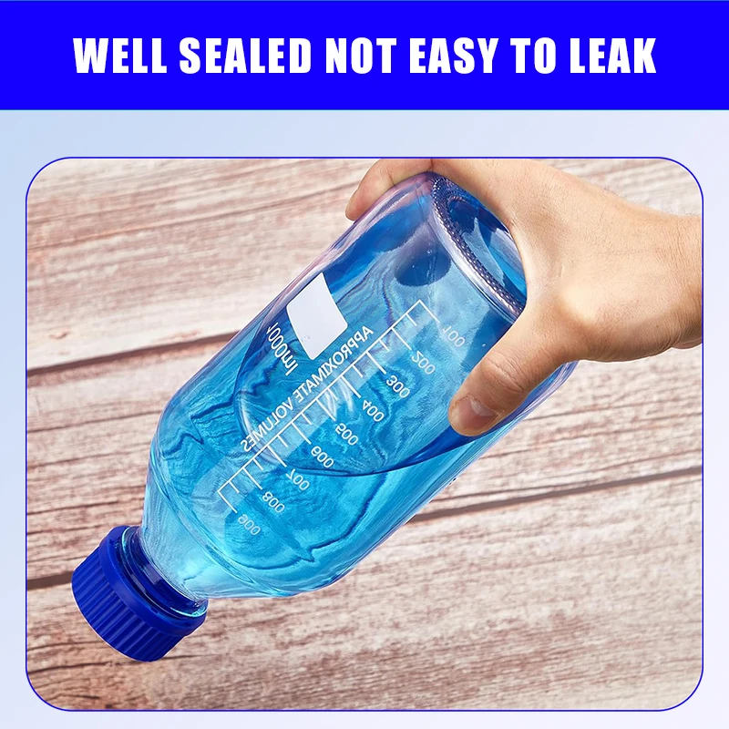 WESTTUNE 1Pcs 25-1000ml Brown/Clear Graduated Round Refillable Bottles Glass Media Storage Bottles with Blue GL45 Screw Caps