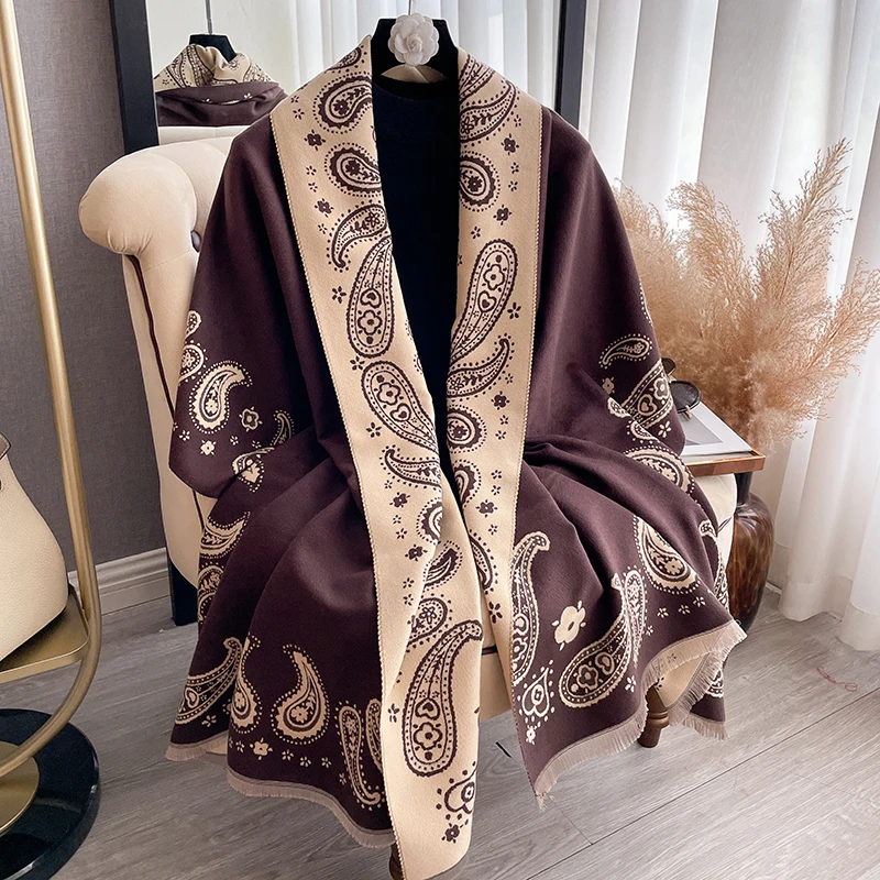 2024 Winter New Paisley Print Cashmere Scarf Women Thick Warm Luxury Shawl Wraps Female Pashmina Blanket Travel Poncho Stoles