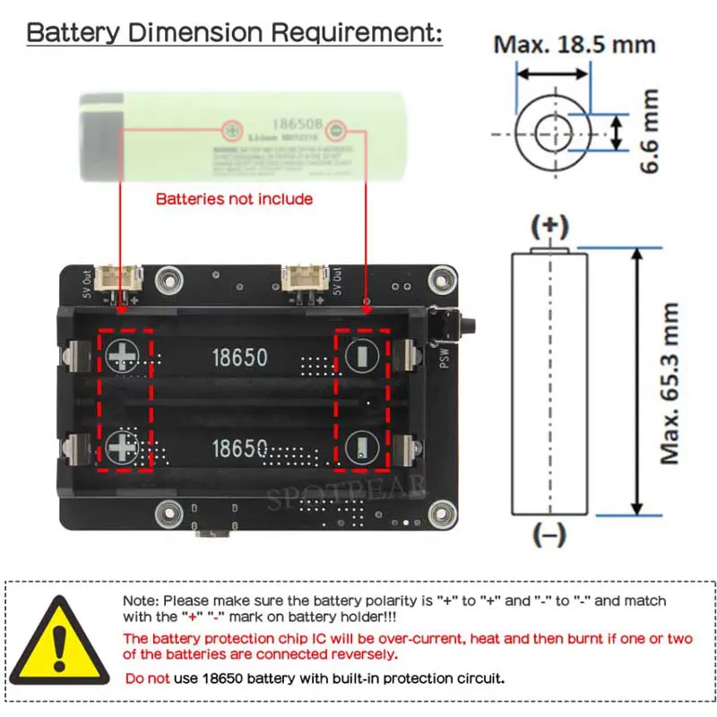 Placa de expansión UPS Raspberry Pi 5, fuente de alimentación ininterrumpida 5V 5A para batería 18650-Li (no incluida)