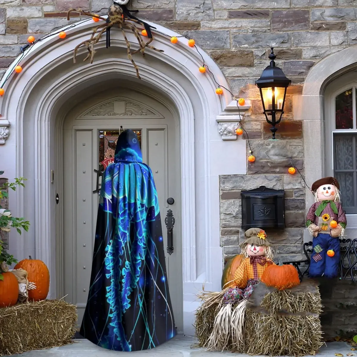 ماجيك متوهجة قنديل البحر تحت الماء طويل مقنع عباءة ساحرة القرون الوسطى زي تأثيري كيب هالوين مصاص دماء الكبار للجنسين