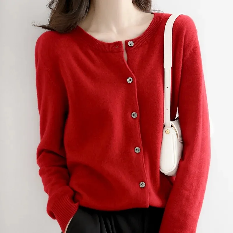 2024 Cashmere Sweater Cardigan Women Single Breasted Long Sleeve Elegant Vintage Jumper Solid Wool Knitted Autumn Winter Outwear