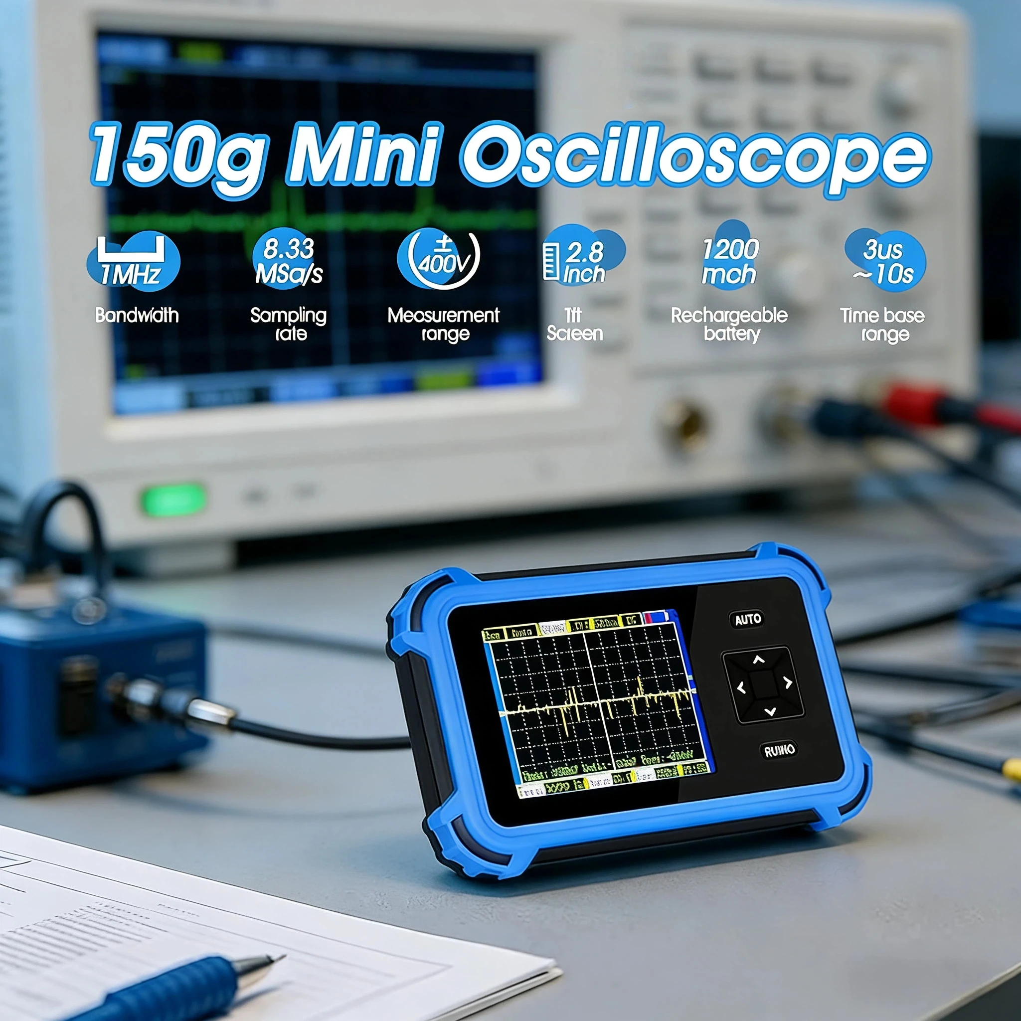 Mini oscilloscope, 1MHz bandwidth, 8.33MSa/s, suitable for automotive DIY, electronics enthusiasts, and student laboratories