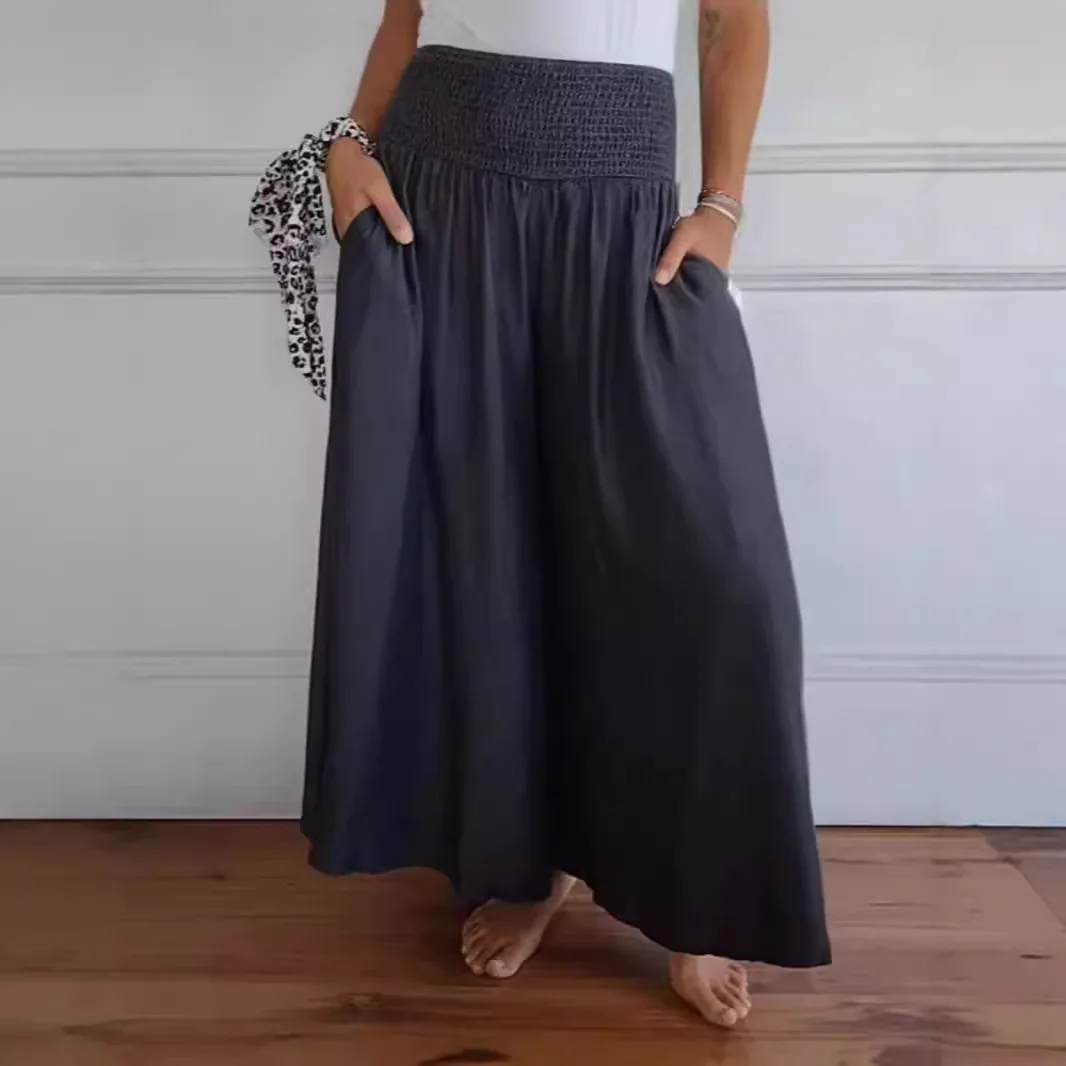 Dames casual knuffel wijde pijpen elastische riem wijde broek elegante streetwear hoge taille elastische werkbroek
