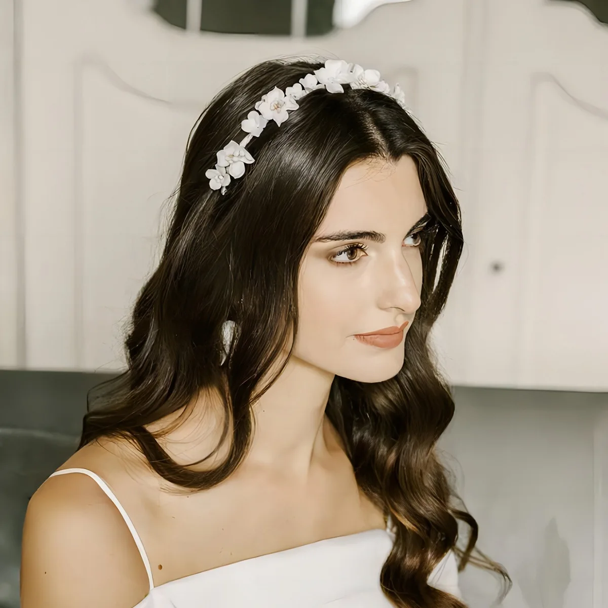 Trendy White Ceramic Flower Headband Wedding Headpiece Handmade Headpiece Women Bridal Crown Bride Hair Accessories Jewelry