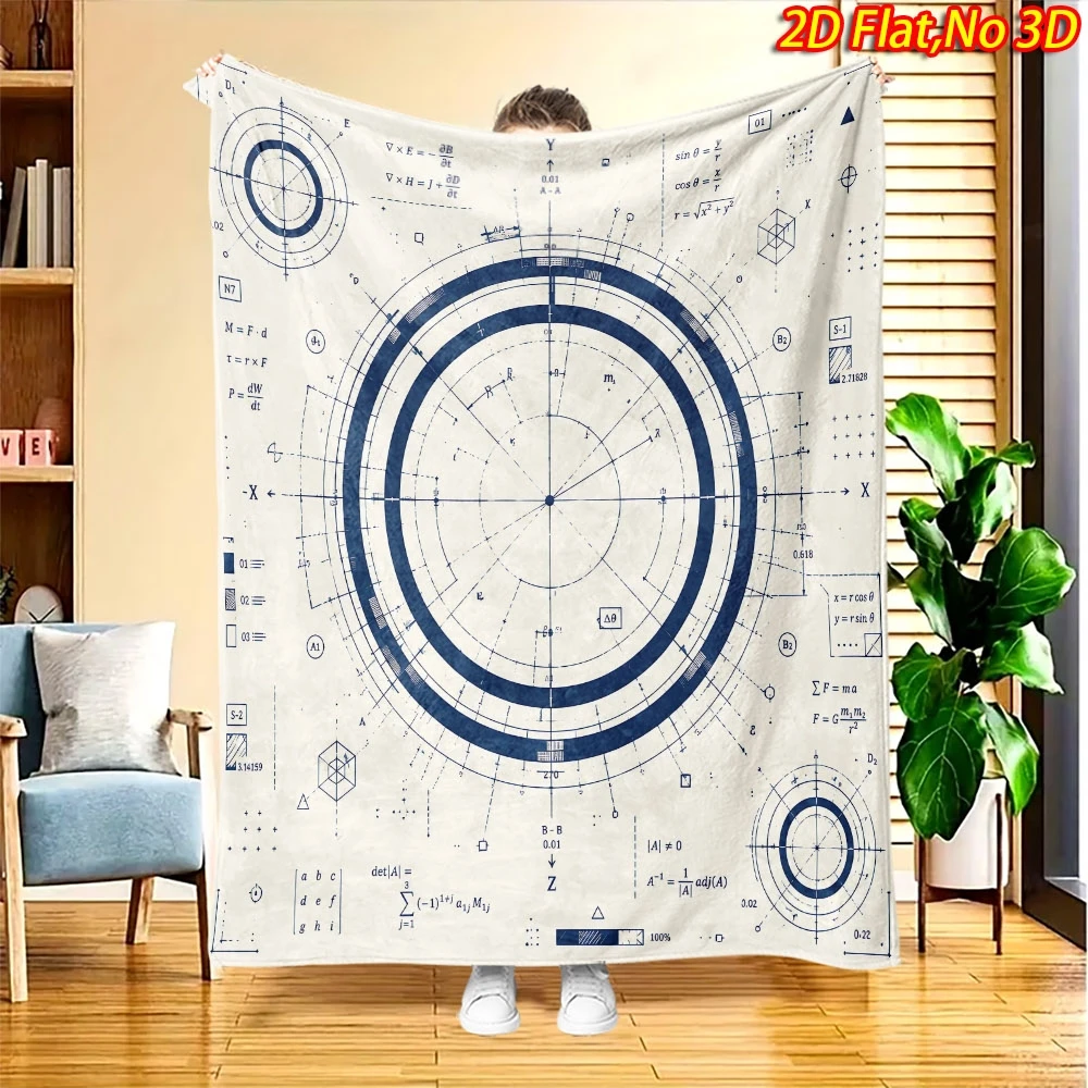 Vintage Math Physics Formula Circular Chart Beige Base Flannel Throw Blanket Warm Cover For Sofa Student Study Room Decor Gift