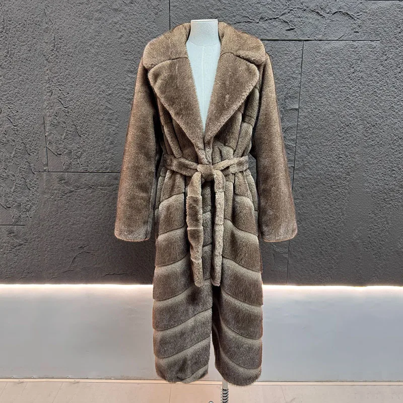

Winter Warm Hooded Medium length Solid Color Fur & Faux Fur Women New Casual Imitation Mink Fur High Quality Women Fur Coat H639