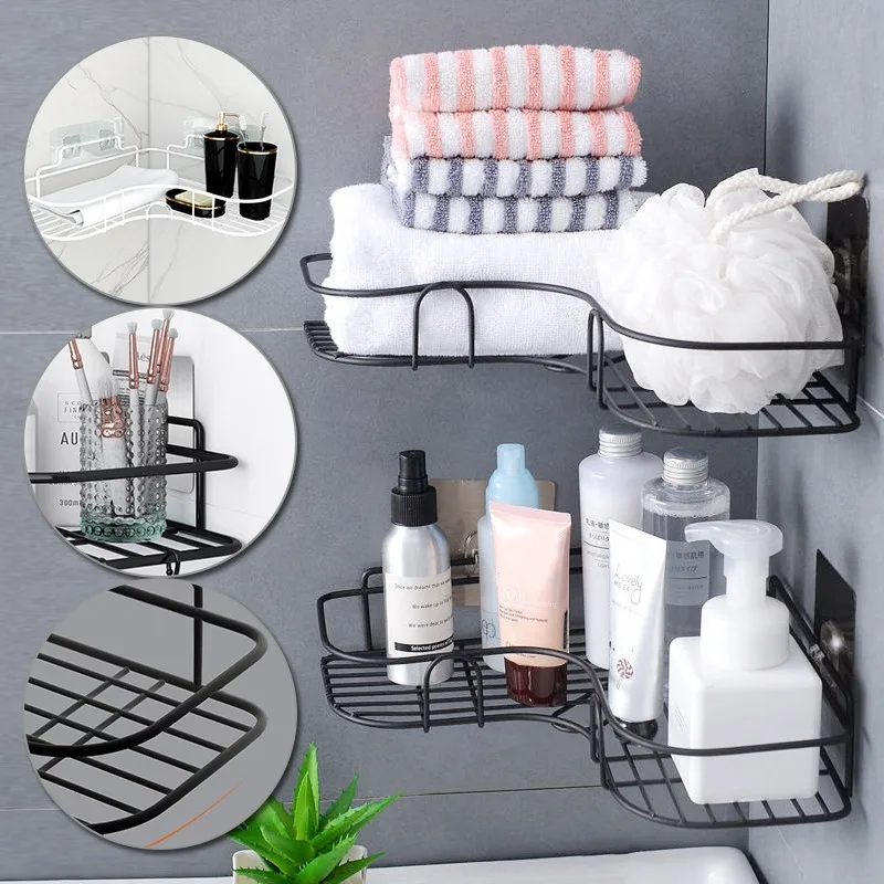 Estante de almacenamiento para baño, organizador de cocina, estantes de esquina, marco de hierro para ducha, soporte para champú, accesorios de baño