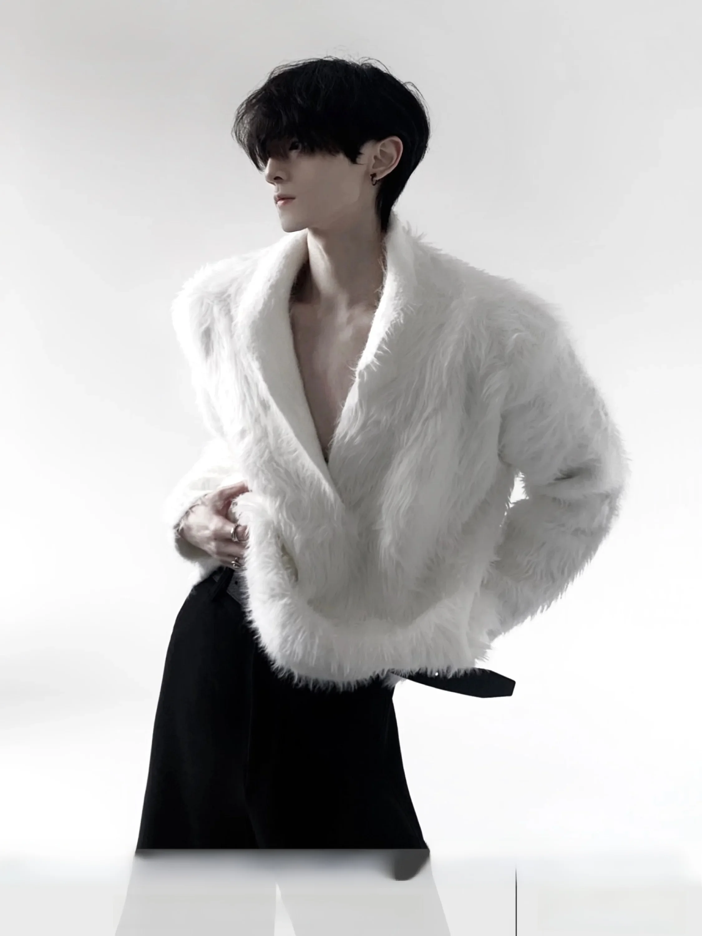  V-Neck Knitwear Men's Loose Fit Heavyweight Faux Mink Sweater Autumn Mountain Style Comfortable Warm Thick Winter F...