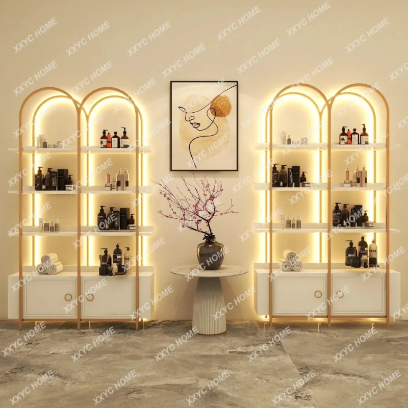 A Beauty Salon Display Cabinet Cosmetics Shelf Nail Salon Product Storage Display Shelf Floor with Light