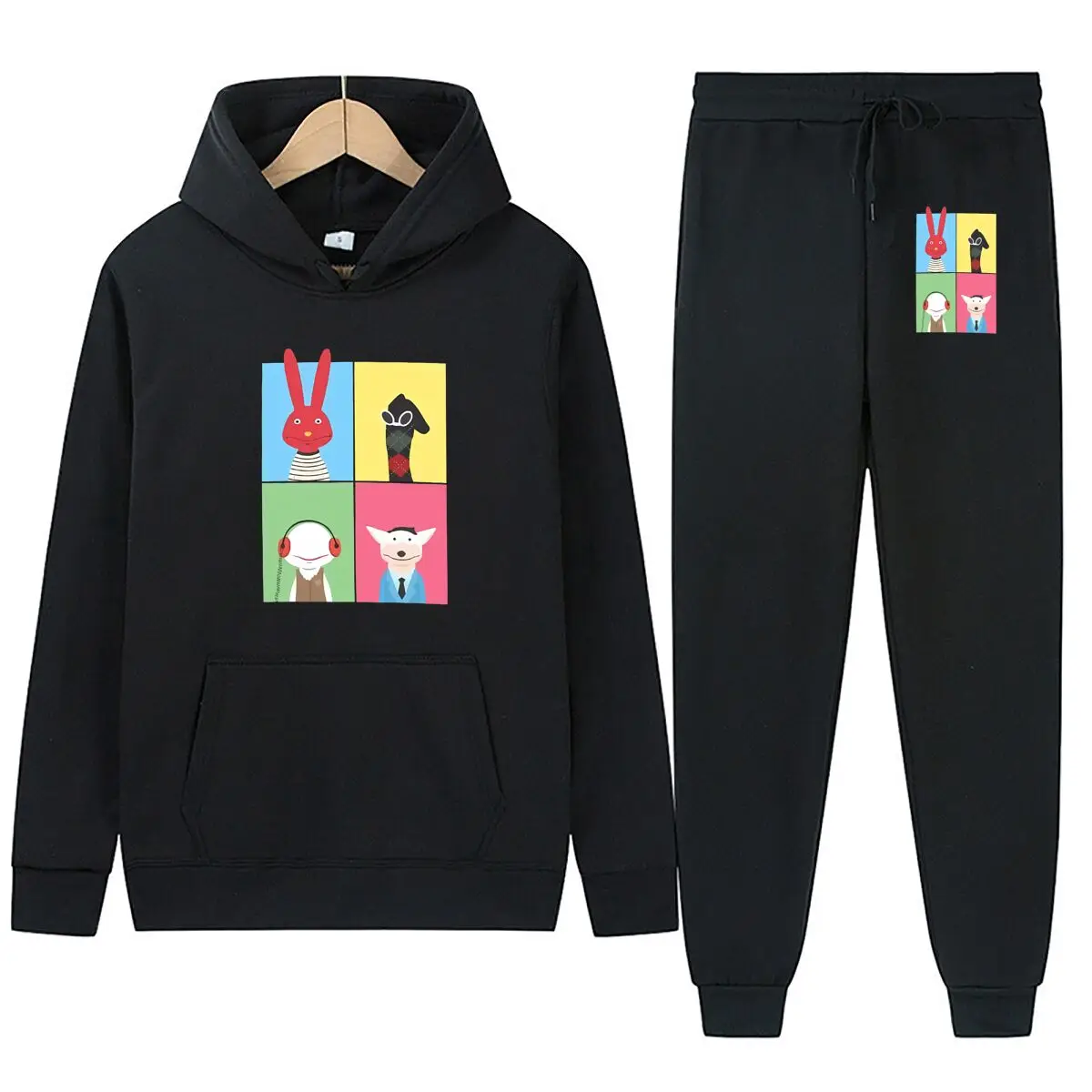 "فن الشخصيات الملونة، تصميم البوب" هوديس غسلها القطن الرجال النساء رياضية البلوز عداء ببطء البدلة #3