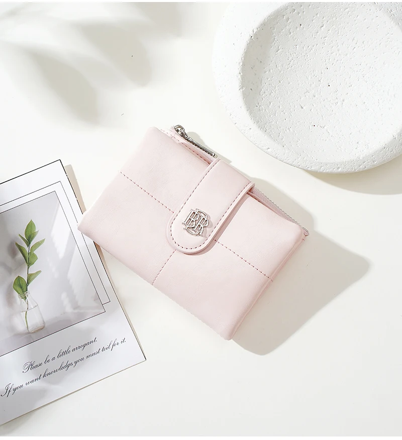 Baellerry Geldbörsen aus PU-Leder mit Metallknöpfen für Damen, einfarbig, modische kurze Geldbörsen, weibliche Tasche mit großem Fassungsvermögen und Kartenfächern – Detail 15