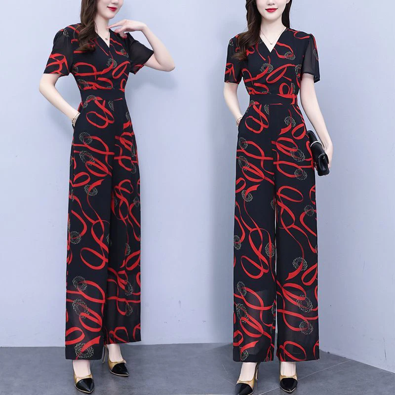 

Slim Fit Long ort Sve Onesie High Waist Wide Leg Pants Summer New Arrival Women's Faionable Thin Fabric Commute Sle