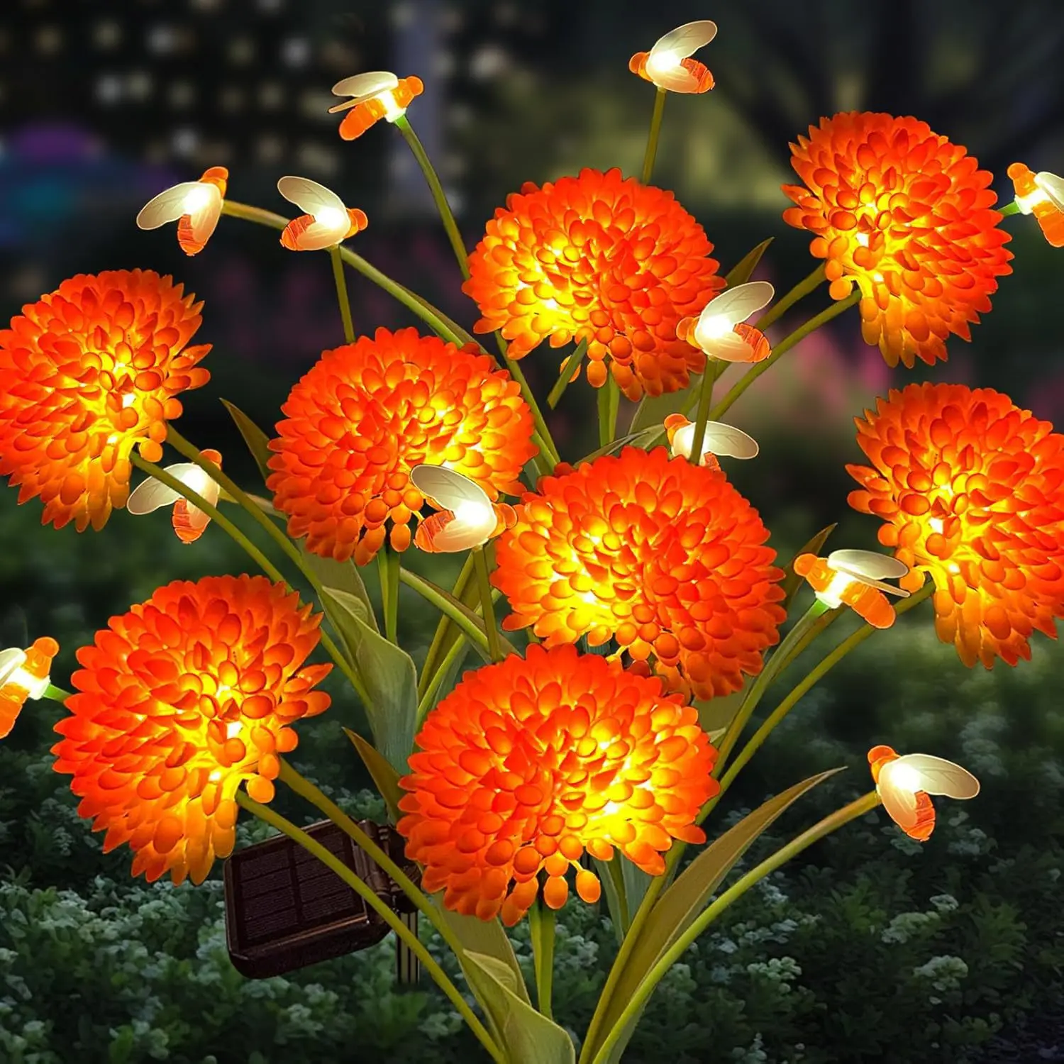 Solar Garden Lamp Outdoor Solar Flowers Bee Lights Waterproof Outdoor Solar Swaying Fairy Lights for Yard Patio Christmas Decor