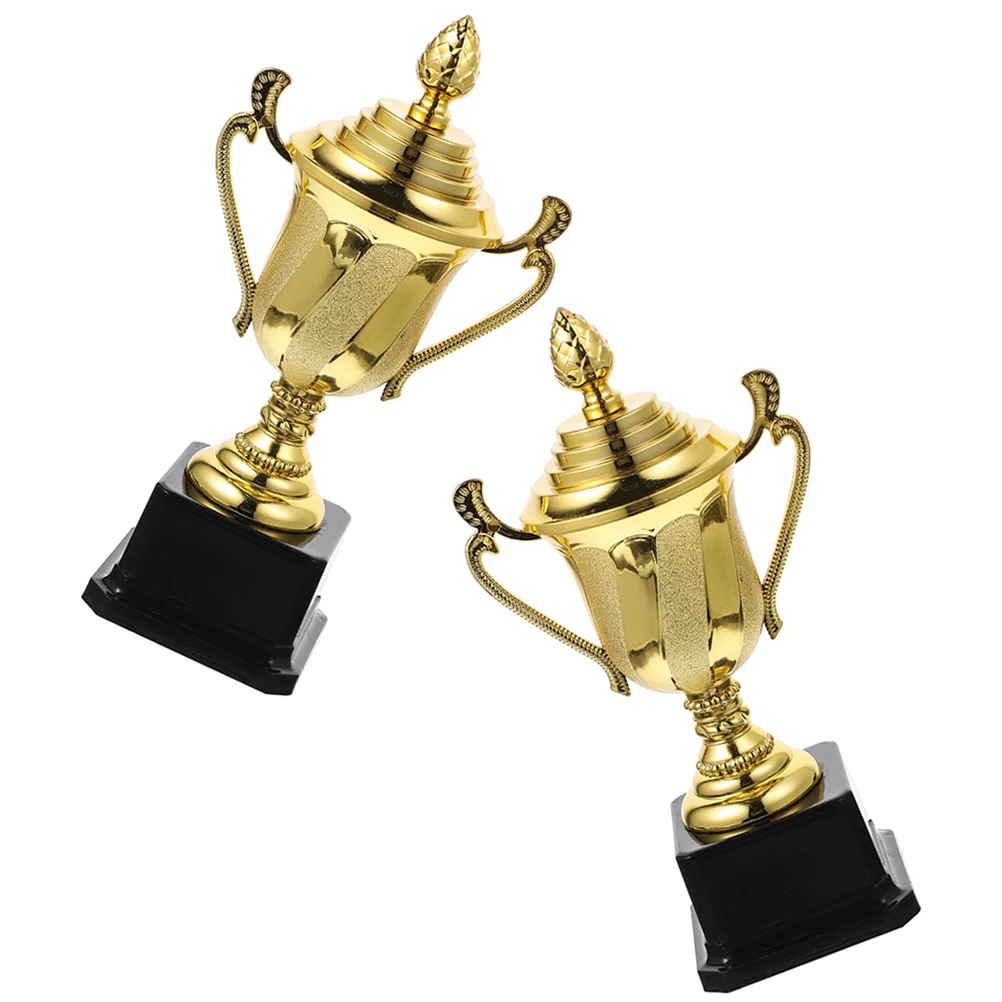 

2Pcs Metal Plastic Trophy 21.1cm Bright Color Excellent Workmanship Ideal for School Office Competitions