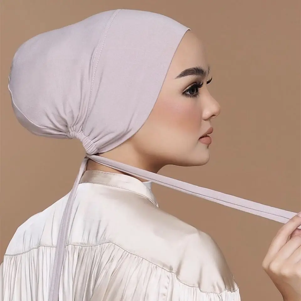 Adjustable Tie Back Muslim Undercap Hijab Soft Stretchy Solid Color Inner Headscarf Cap Women Daily Wear Breathable Modal Base
