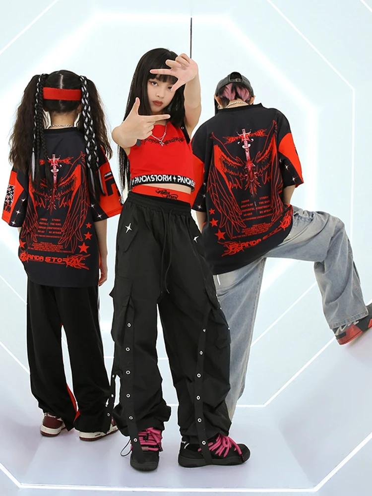 Vêtements de danse Hip Hop pour enfants, t-shirt court rouge Glaadt, costume de spectacle de tambour pour garçons, vêtements de compétition Hip Hop, mode pour filles, BL12667