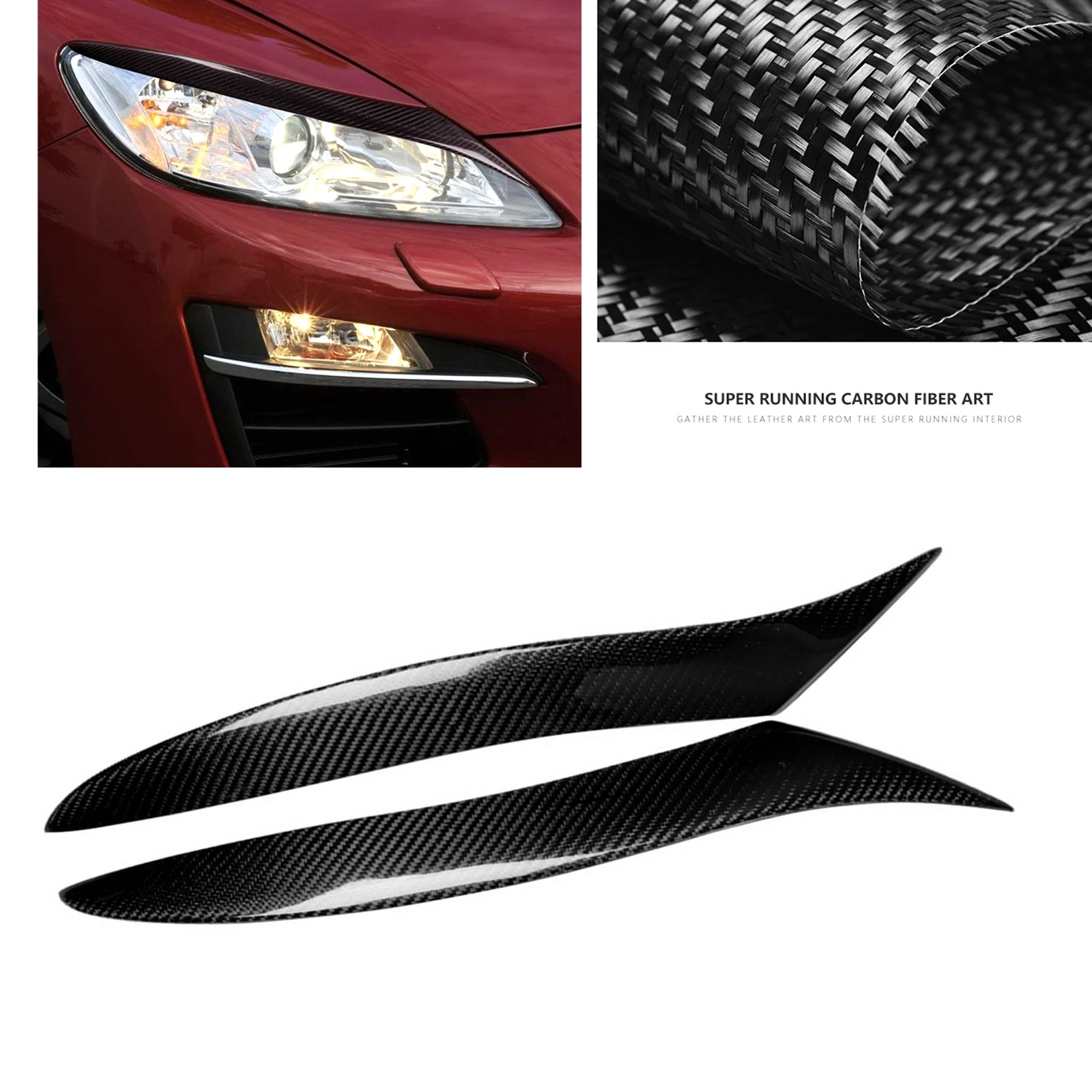 Carbon Fiber Headlight Eyebrow Headlamp Eyelid Trim Sticker Head Light Cover Brow Strip For Mazda RX-8 RX8 2009 2010 2011 2012