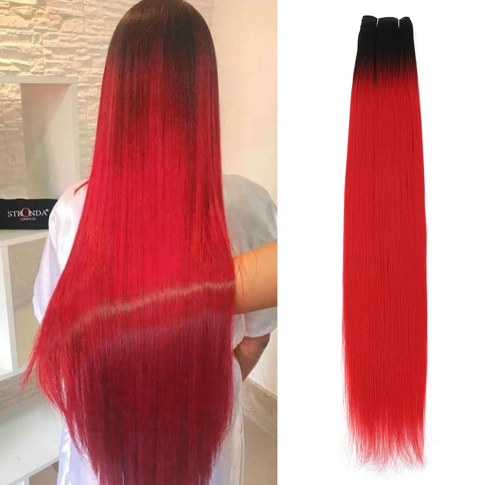 24-32 Inch Bio Protein Straight Hair Bundles Synthetic High Temperature 150g 200g Ombre Brown M888 Orange Soft Hair Weaving
