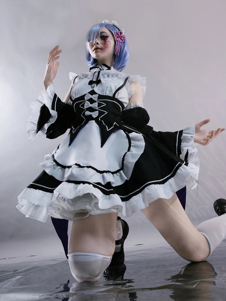 Rem Maid Dress RE: ZERO - Starting Life in Another World Anime Women Sweet Apron Dress Halloween Costume Maid Outfit Stock