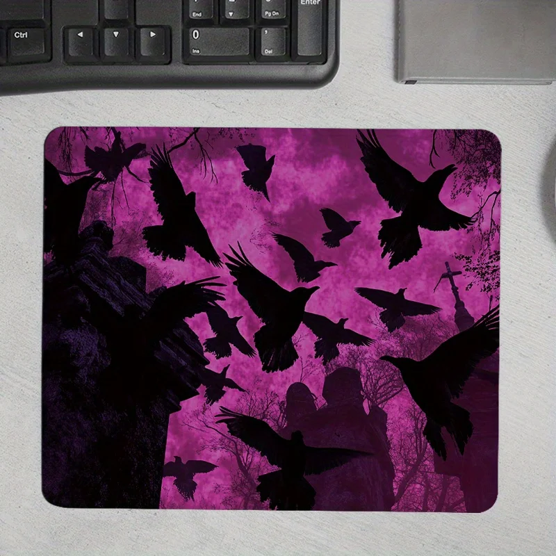 

Crow pattern designed mousepad with anti-slip rubber is easy to clean. It is a high-quality PC accessory suitable for gamers