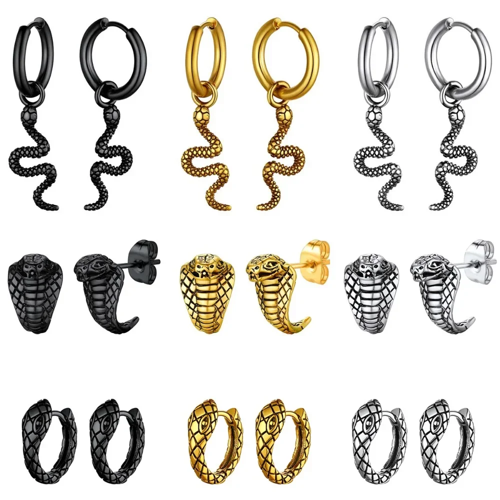 Stainless Steel Cobra Snake Earrings for Man Woman 2025 Year of Snake Multiple Design Animal Charm Gothic Punk Unisex Jewelry