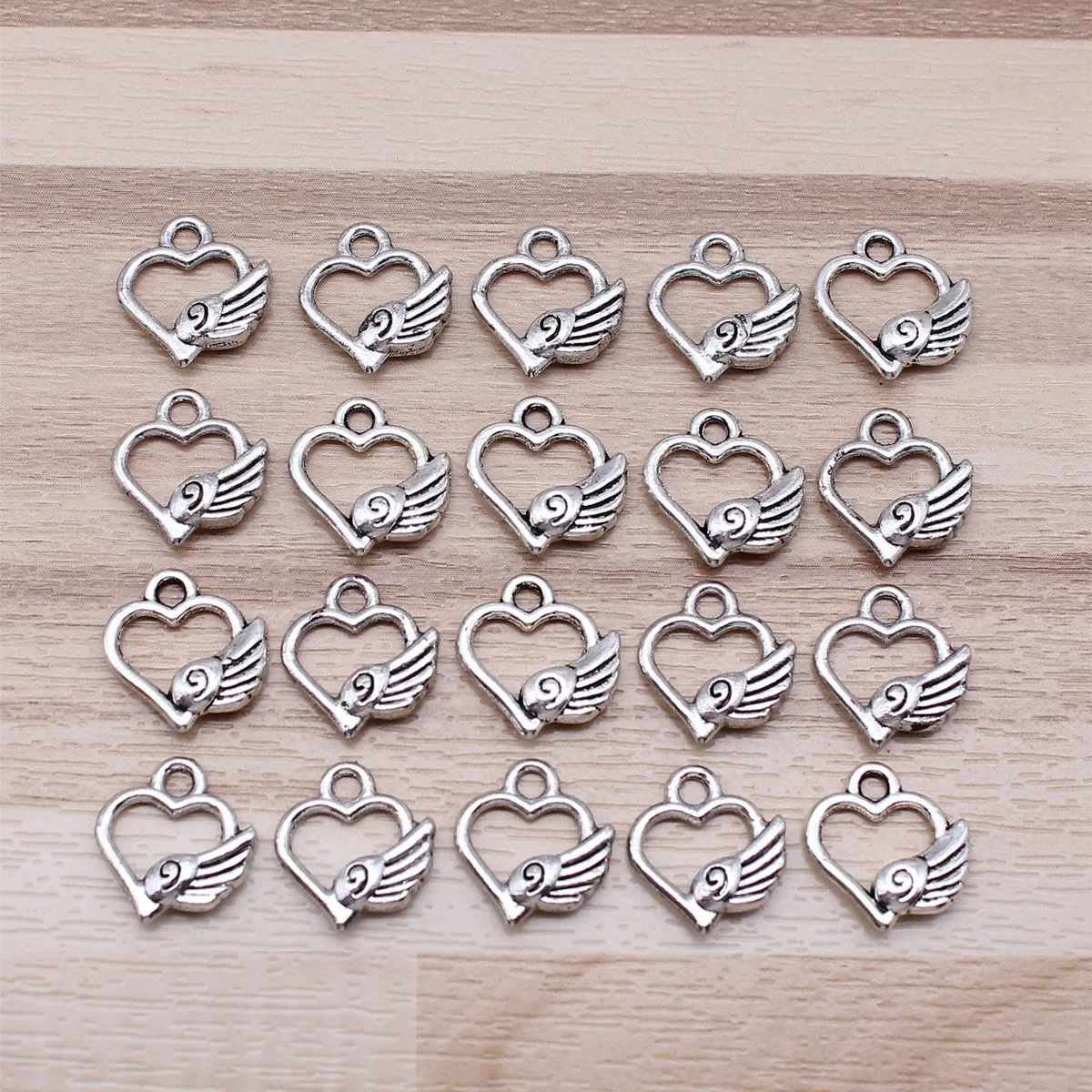 IFOCUS 20pcs/Lot Angel Wing Heart Charms For DIY Jewelry Making Zinc Alloy 14x12mm/0.55x0.47inch