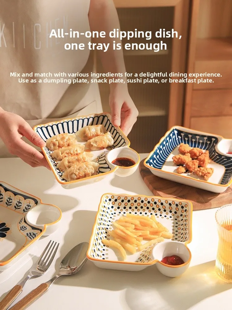 

elley Dumpling Plate with Vinegar Di Square Cerc Breakfast Plate for Children Home Use cious Dumplings Special Plate