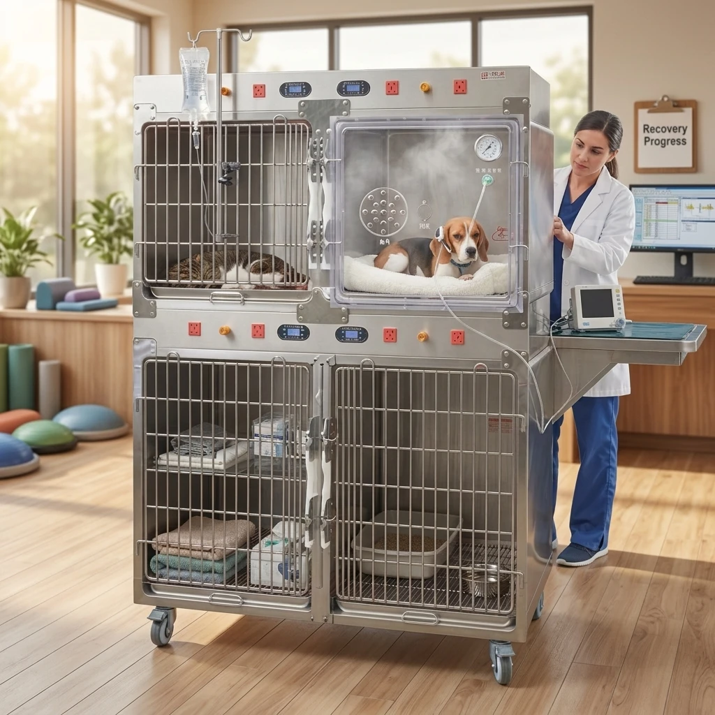 WE MEDICAL WE-ICU-01 304 Stainless Steel Veterinary ICU Cage Multi-Functional Pet Oxygen  Chamber Animal Hospital