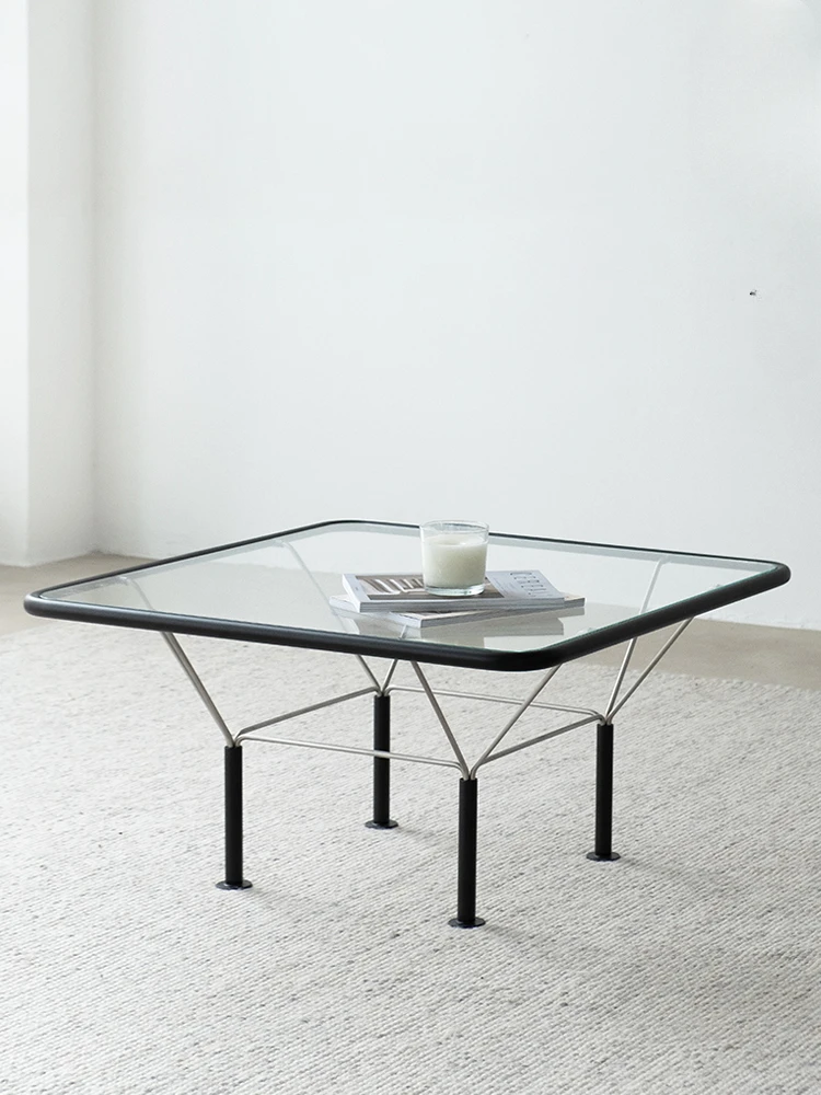 The product can be customized. The square small apartment of the medieval metallic glass coffee table is very simple.