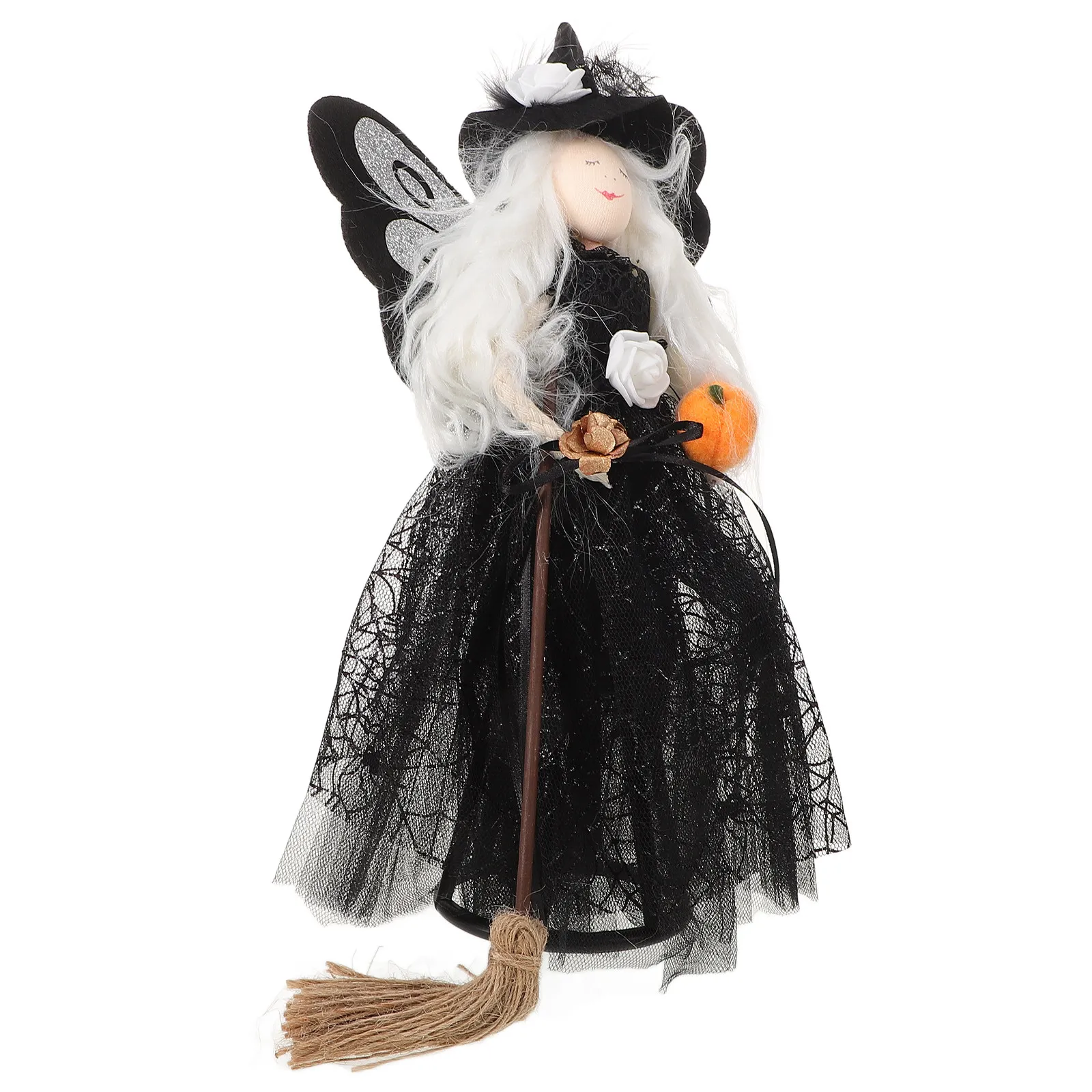 

Тканевая подвесная декорация «Ведьма» с паутиной, шляпой и метлой для украшения верхушки елки на Хэллоуин