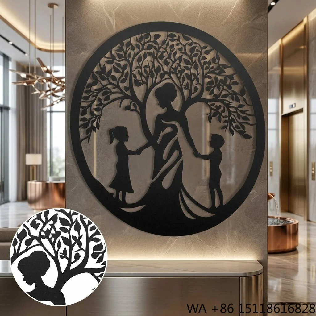Modern Stainless Steel Handcrafted Sculpture Tree Life Hanging Wall Art Delicate Mother Children Family Tree Design Vintage