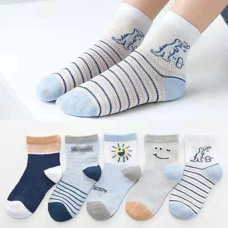 Calcetines de malla de verano para recién nacidos, calcetines bonitos de dibujos animados para niñas, calcetines finos de algodón suave para niños, 5 pares/lote