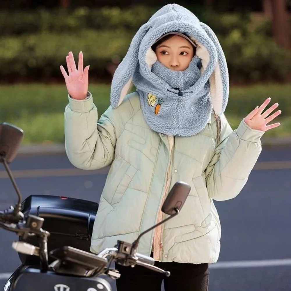 Windproof Fleece Balaclava Hat Fleece Material Full Face Coverage Neck Gaiter Neck Gaiter Long Bunny Ear Design Helmet Liner