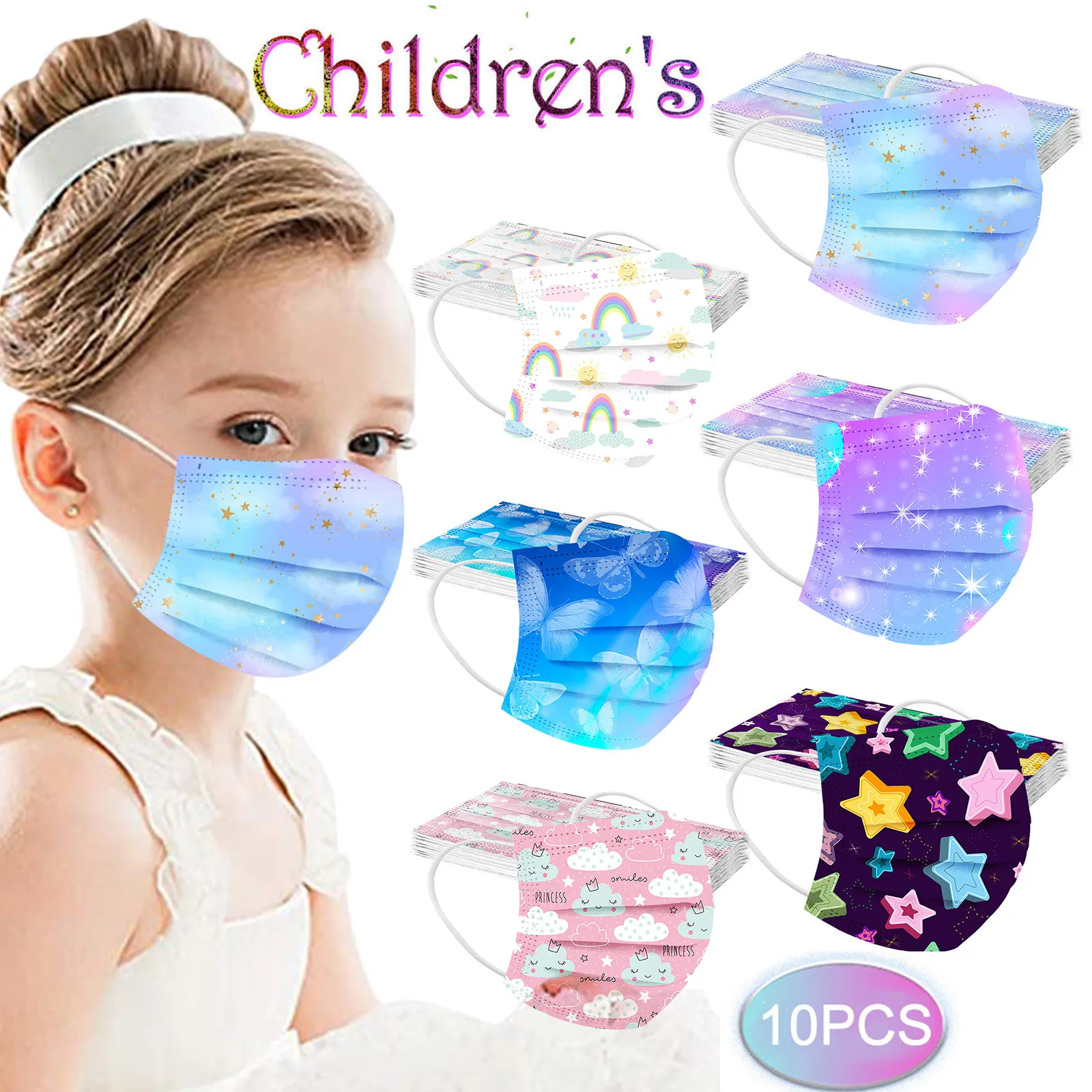 Children'S Printed Disposable Masks 10pcs Children'S Masks Cartoon Daily Campus Scene Colorful Protection Life Decoration