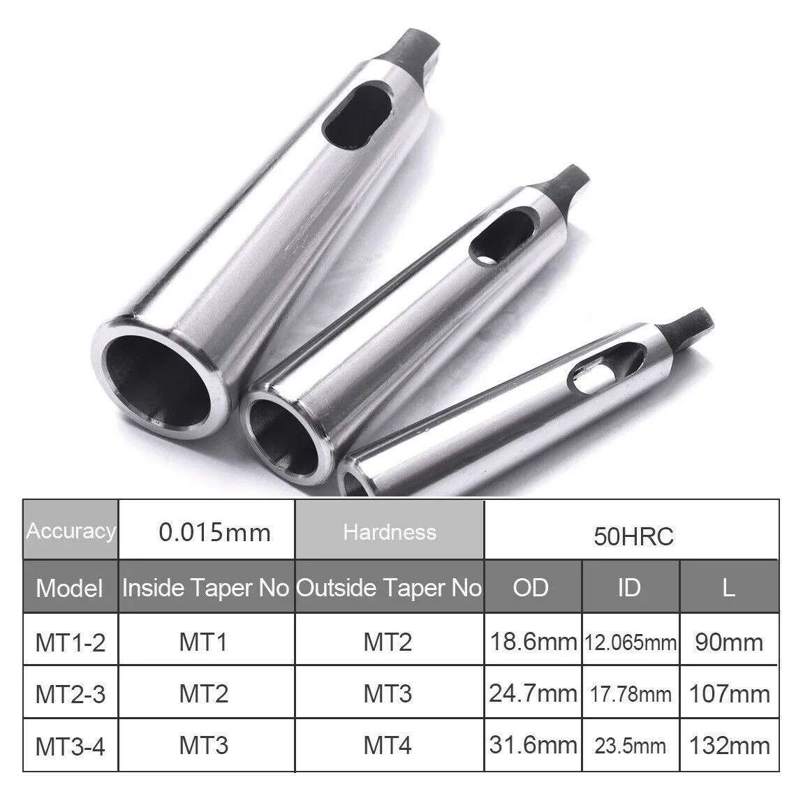 

MT1 MT2 MT3 Arbor for Morse Taper Lathe Milling Reducing Adapter Drill Sleeve Set 45# Steel with Accurate Taper Shank Fit