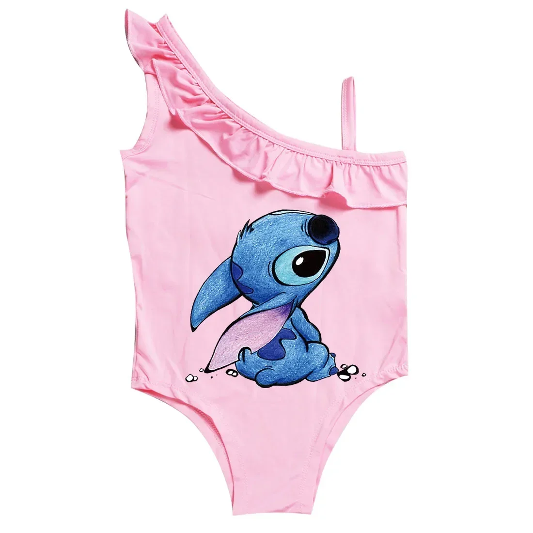 Cute Summer Girl Swimsuit One Piece Swimwear Cartoon Stitch Print Children Swimming Outfits Kids Beach Wear 3-10y