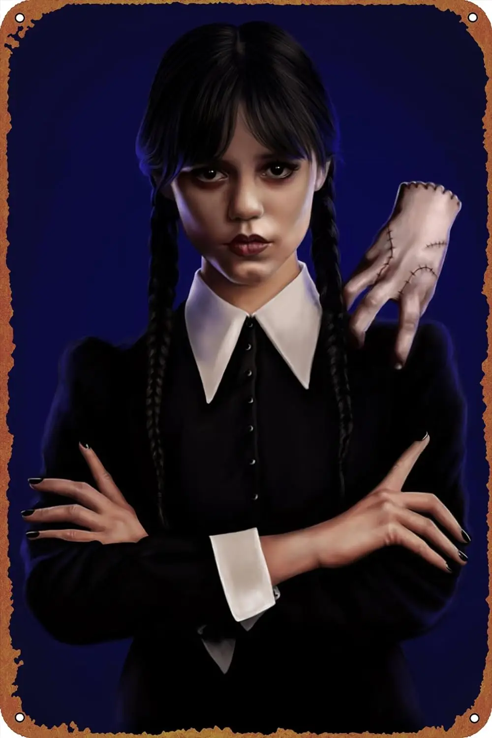 Wednesday Addams Digital Painting Poster Funny Novelty Metal Tin Sign Retro Wall Decor for Home Gate Garden Bars Restaurants Caf