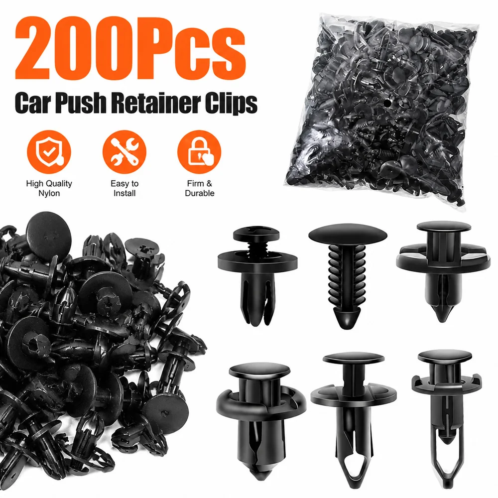 6 Types 200Pcs Mixed Car Push Rivet Clips Bumper Fender Retainer Fastener Kit Auto Body Panel Replacement Fixing Accessories
