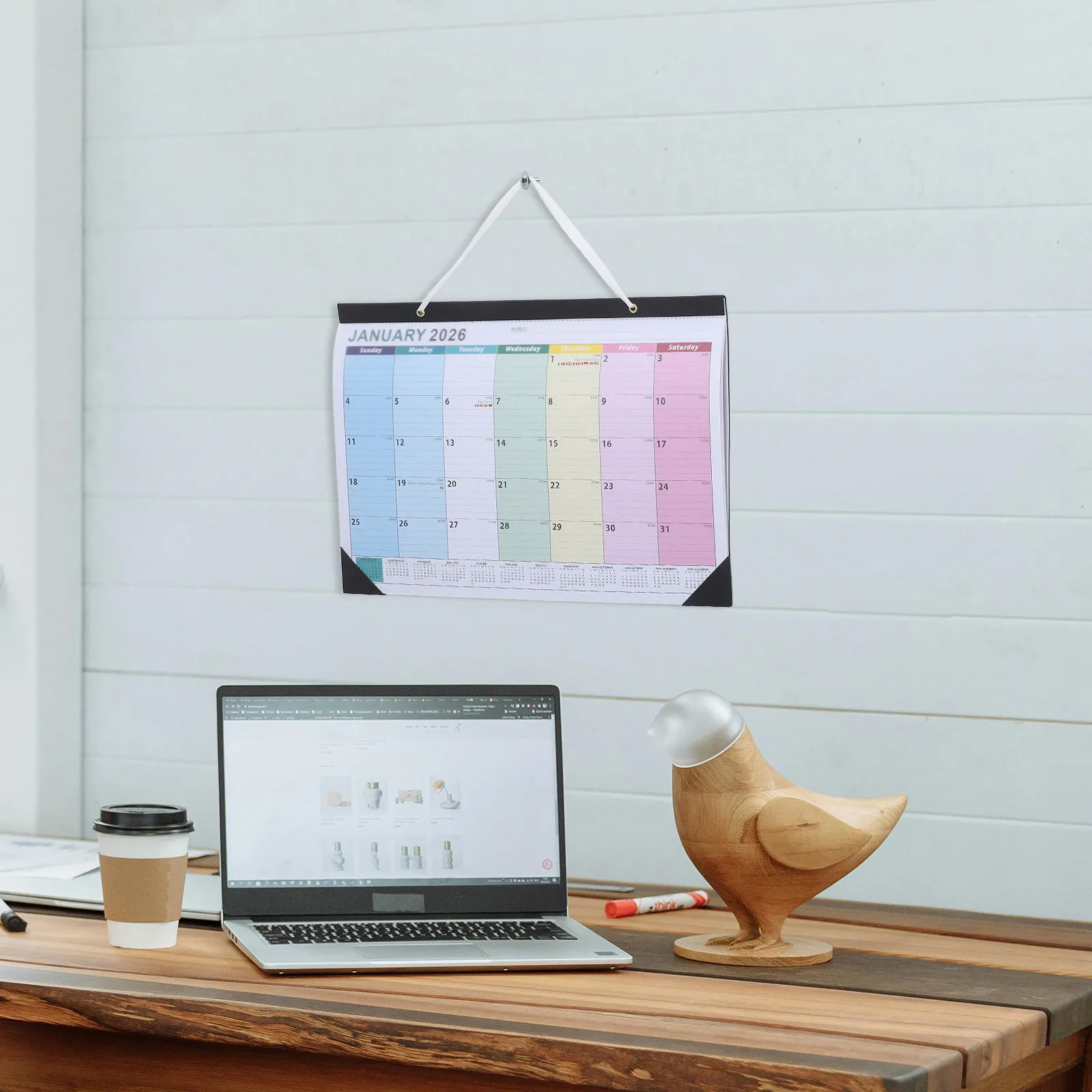 

18 Month Horizontal Wall Calendar 2026-2027 Hanging Planner with International Holidays Spacious Layout for Daily Planning and