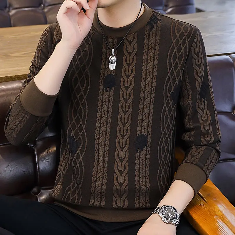 

Мужская жаккардовая толстовка в корейском стиле, роскошная футболка с длинным рукавом для мужчин среднего и молодого возраста, которую можно носить поверх пальто.