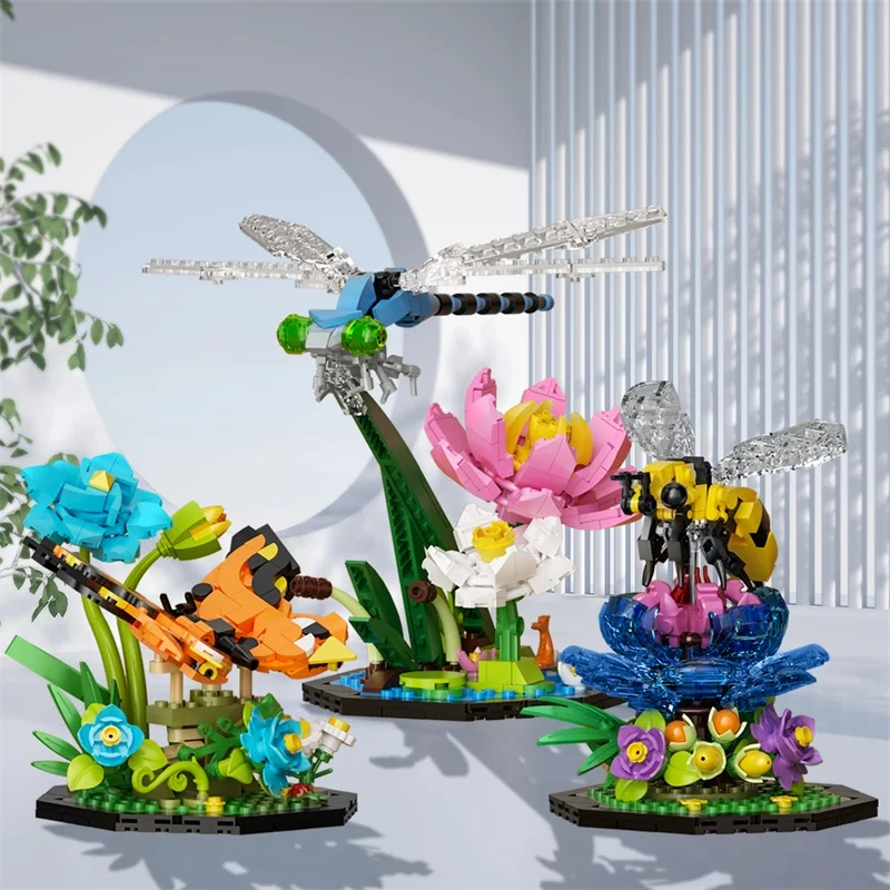 

MOC Flower Language Insect Model Building Blocks Flowers Dragonfly Series Assembled Brick Toys DIY Creative Kids Gift Ornaments