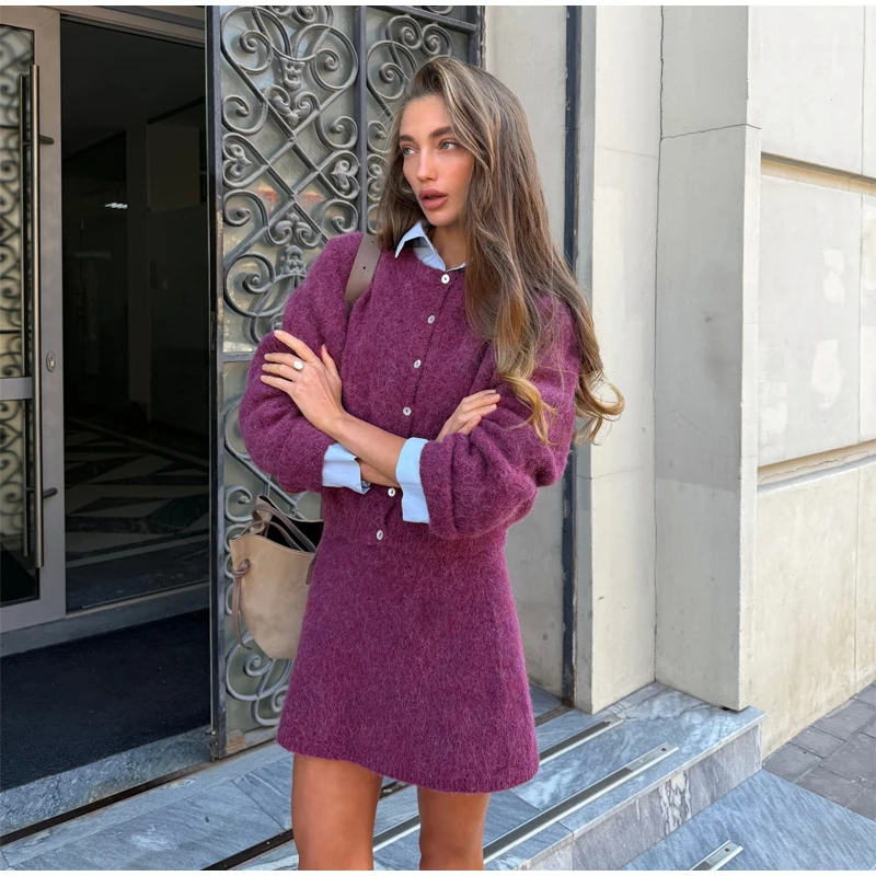 Solid Color Zipper Waist Cinching Casual Set Knitted Top Drawstring Straight Leg Pants 2-piece Sets 2026 Autumn Lady Daily Wear