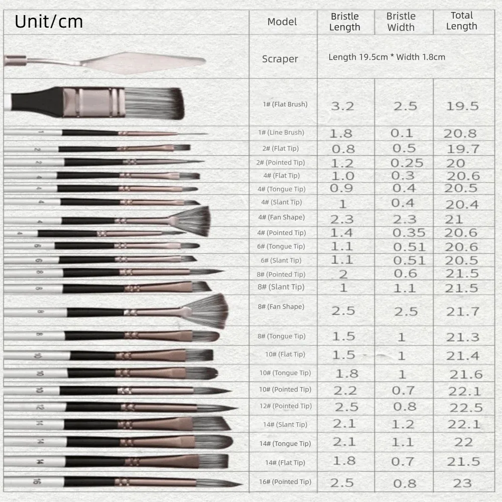 24PCS Nylon Brush Set Resilient Filaments Dense Brush Heads Brush with Carry Bag with Ergonomic Wooden Handle