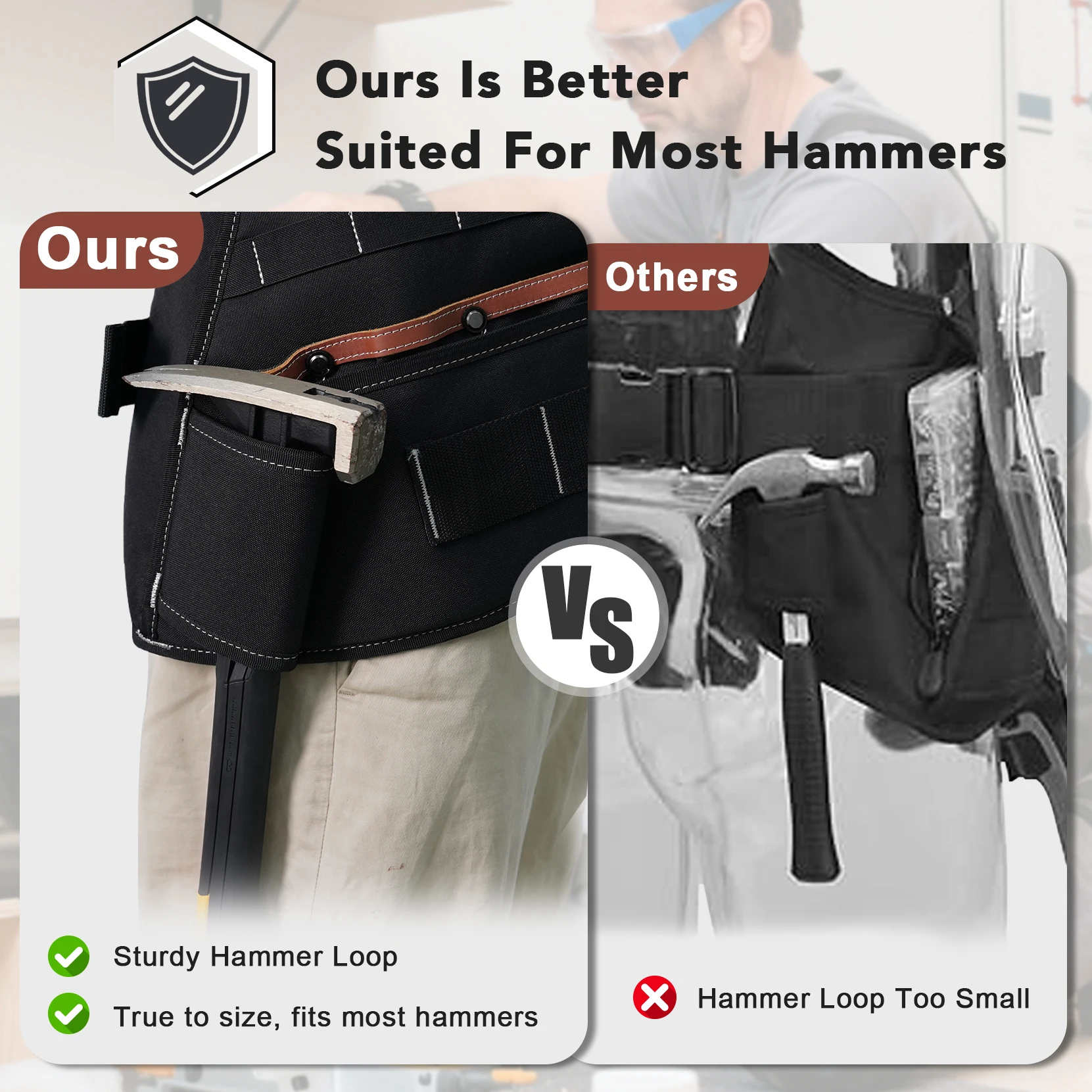 Rompi Alat Kulit KUNN untuk Pria – Rompi Kerja 37 Kantong yang Dapat Disesuaikan untuk Teknisi Listrik, Tukang Kayu, dan Pekerja Konstruksi (Cokelat)