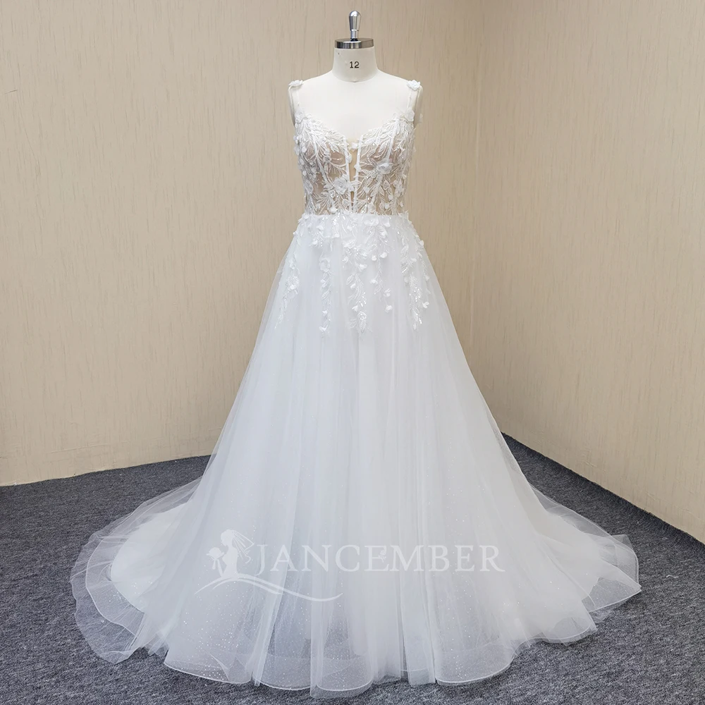 

Boho Beach A-Line Wedding Dresses Spghetti Straps Lace Bridal Dress Princess Wedding Prom Customized vestidos de novia boda
