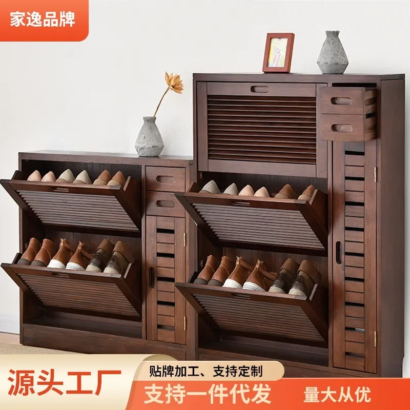 For Solid Wood Shoe Cabinet Ultra Thin Large Capacity Tipping Bucket Foyer Locker Entrance Storage Wholesale