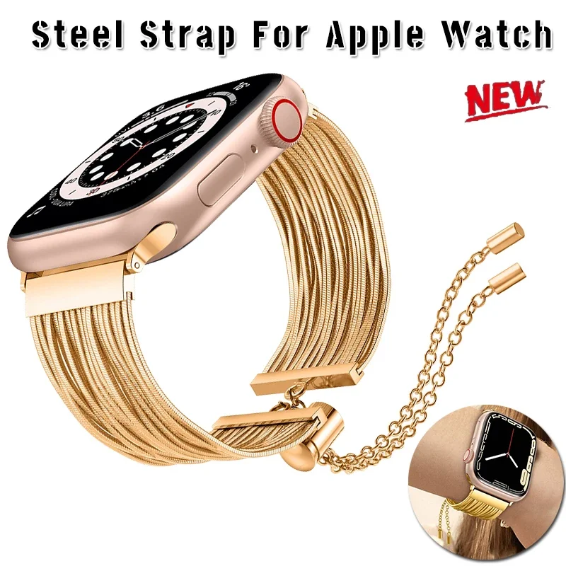 Steel Strap For Apple Watch Ultra Band 49mm 45mm 40mm 42mm 41mm 44mm 38mm Bracelet Women Chain IWatch Series 8 7 6 5 4 SE 3 2 1