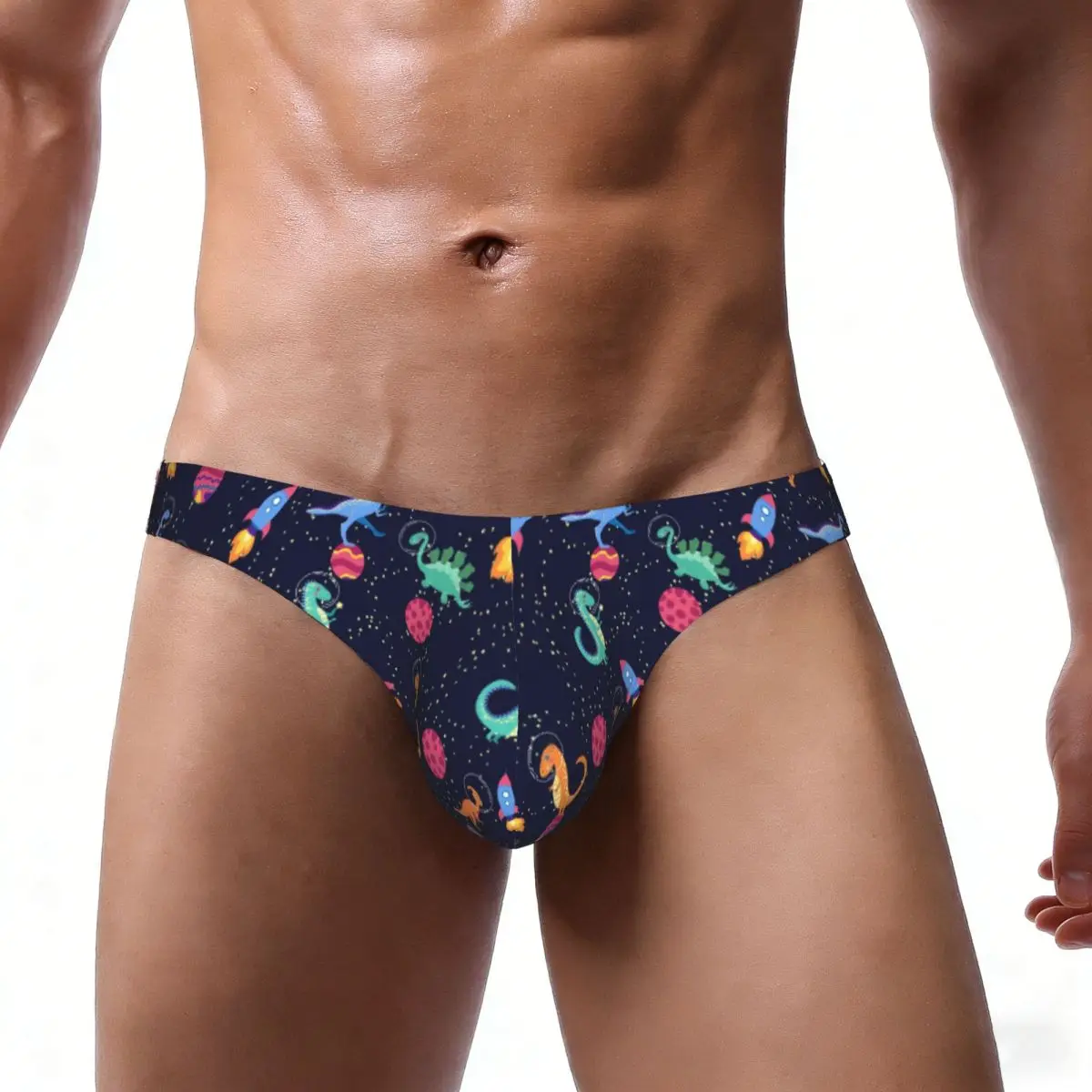 Men Bikini Briefs Dinosaur Traveling Galaxy With Stars Male Underwear Breathable Underpants