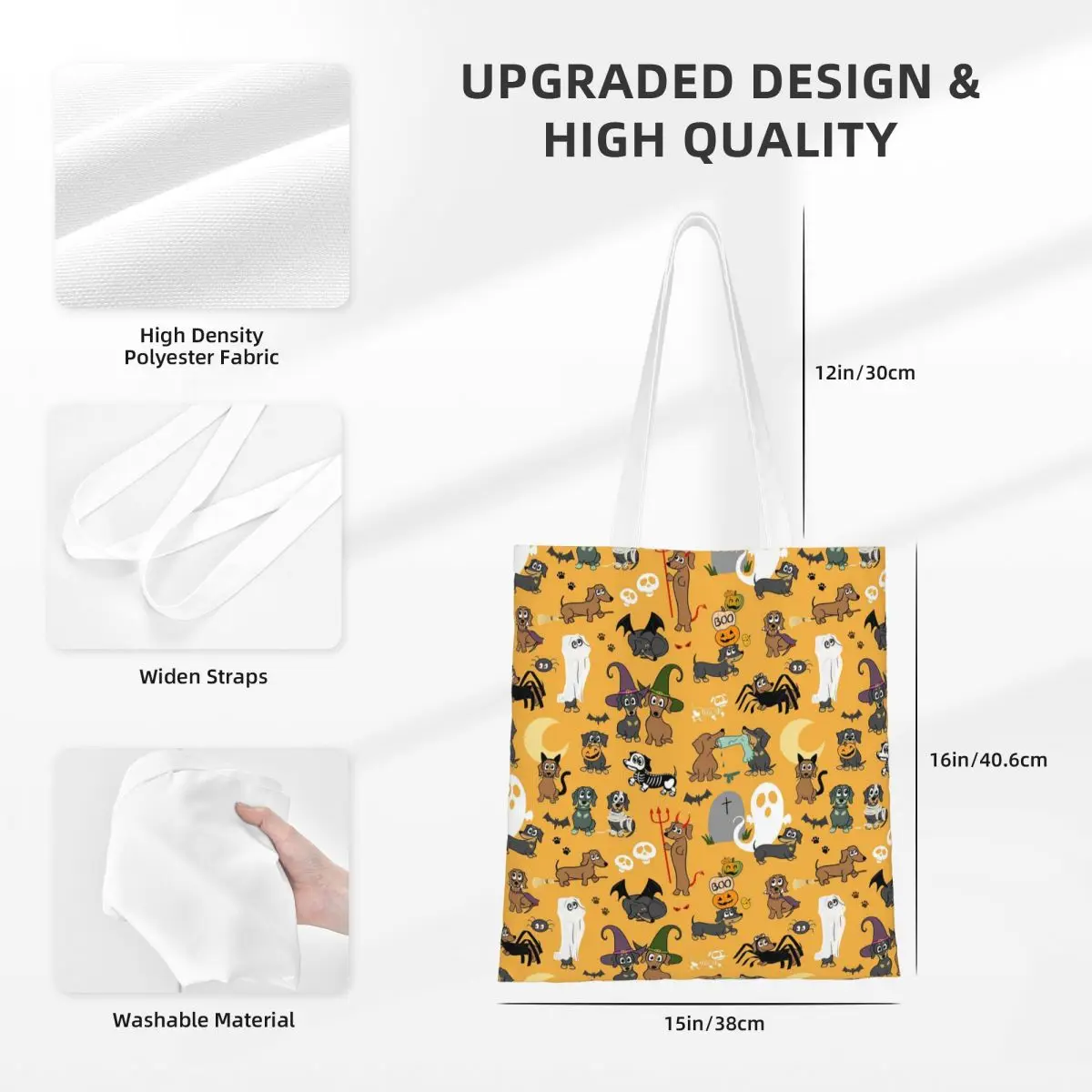 Halloween Dachshund Party Sausage Dog Spooky Shopping Bags Canvas The Tote Bag Foldable for Girls Shoulder Tote Travel Handbag
