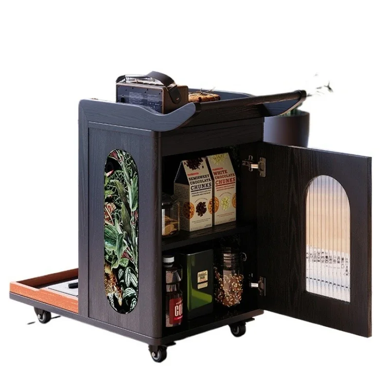 

Mobile small side table, French retro living room sofa side cabinet, medieval solid wood trolley rack